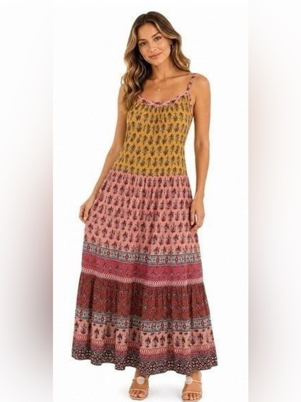 Knox Rose Desert Red Tiered Dress Pockets Floral BOHO Large